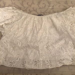 White crop off the shoulder top